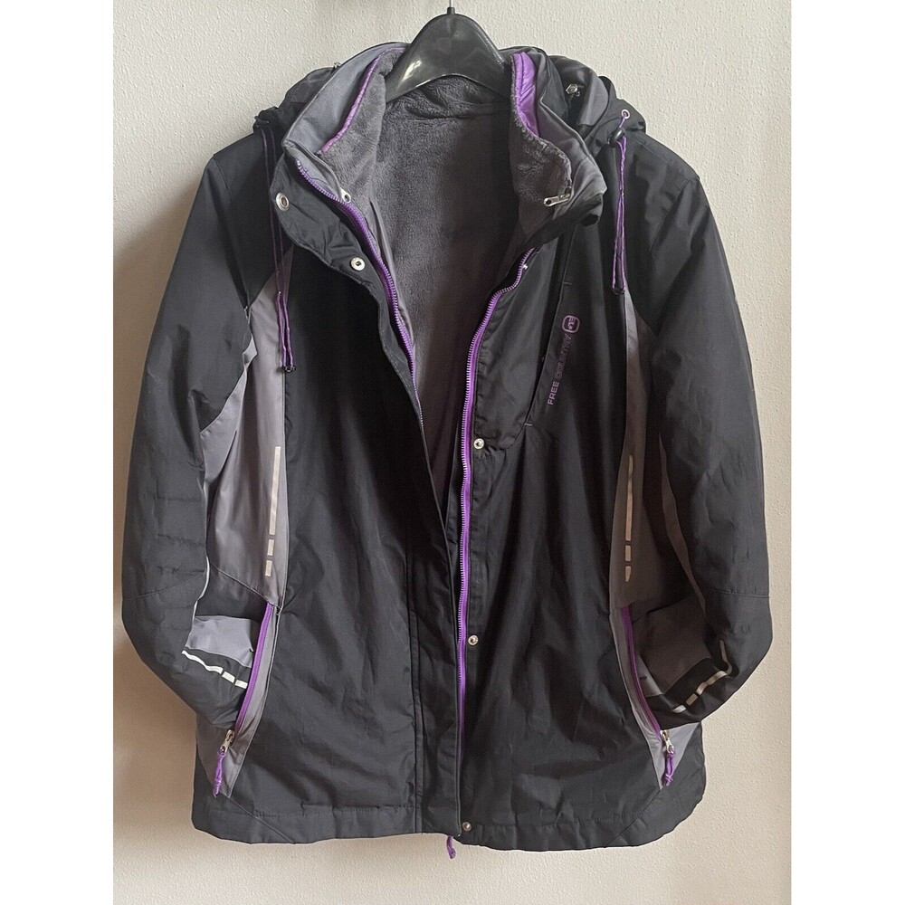 RADIANCE Free Country Black Gray Purple. Full Dbl Zip Ski Jacket. 2 in 1. W’s XL